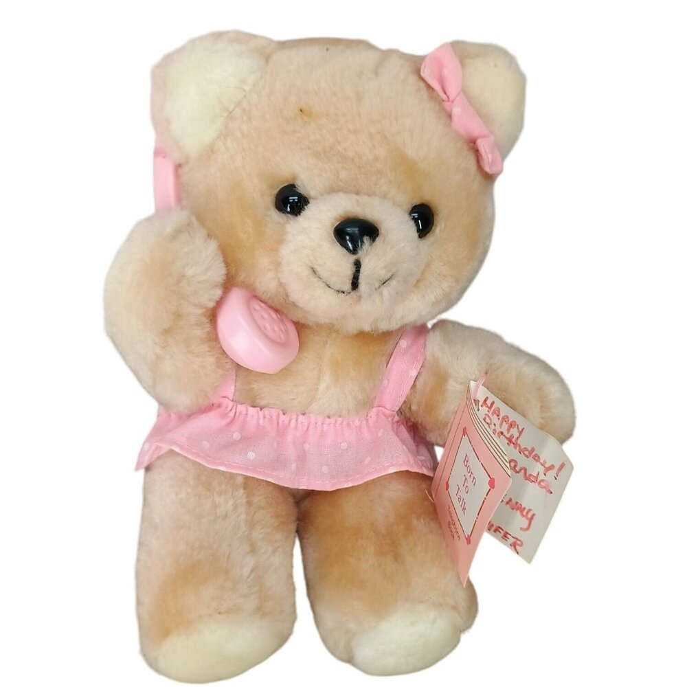 Russ Berrie Born To Talk Teddy Bear Plush With Pink Dress & Phone Accessory